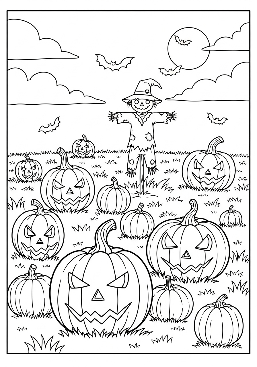 Halloween Coloring Pages 3 A field full of pumpkins coloring page