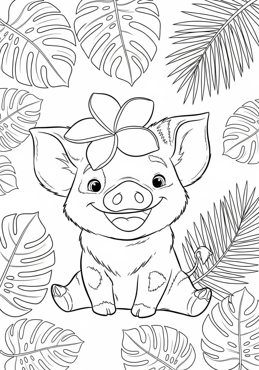 Adorable pig Pua with flower coloring page