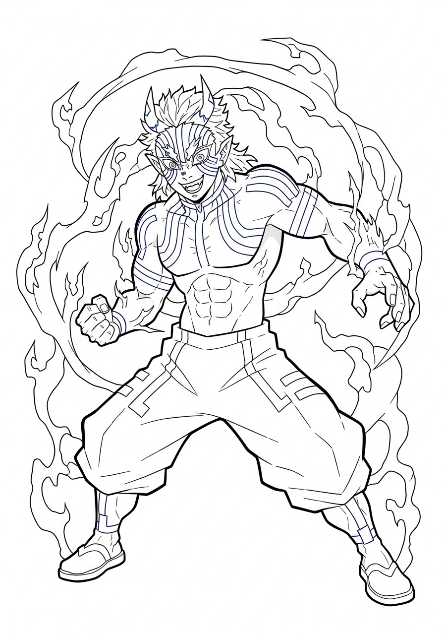 Akaza’s powerful demonic pose coloring page
