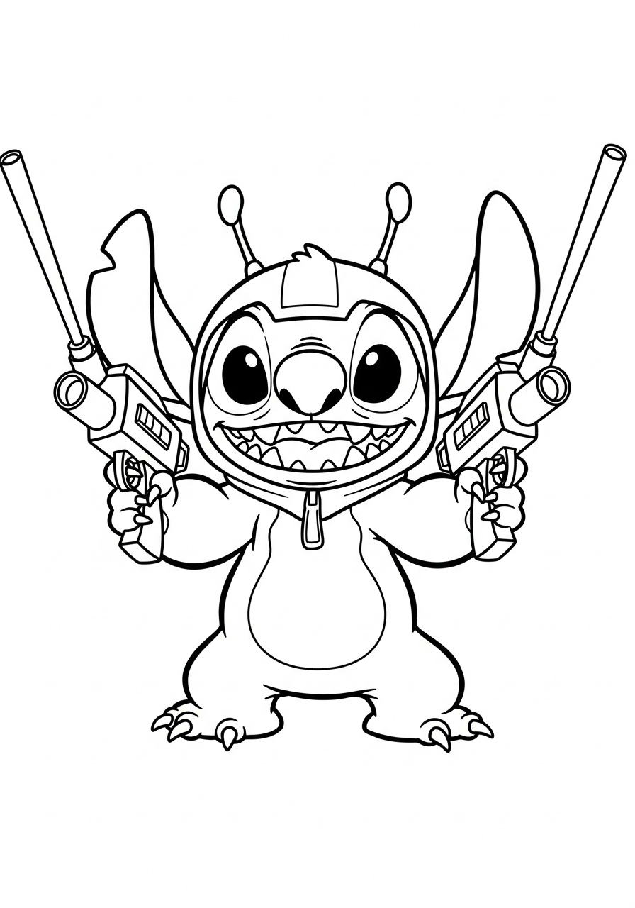 Lilo & Stitch Coloring Pages 2 Alien Stitch with laser blasters coloring page