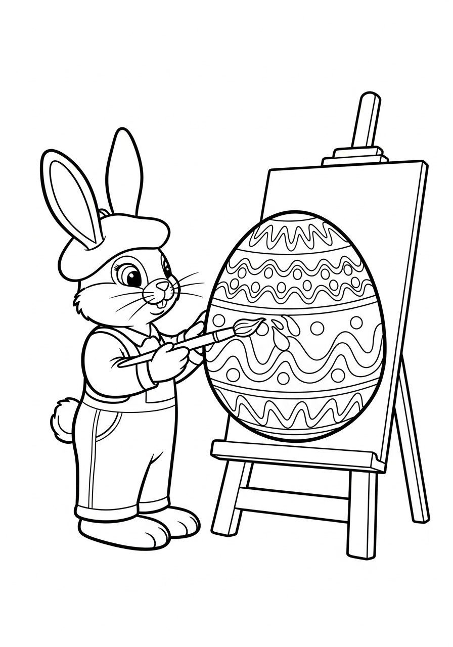 Easter Coloring Pages 4 Artist bunny paints egg coloring page