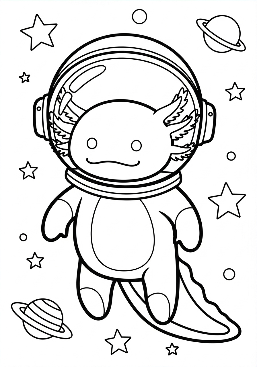 Axolotl astronaut in space coloring page