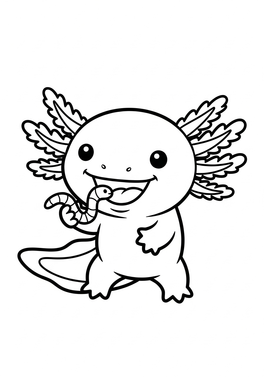 Axolotl eating treat coloring page