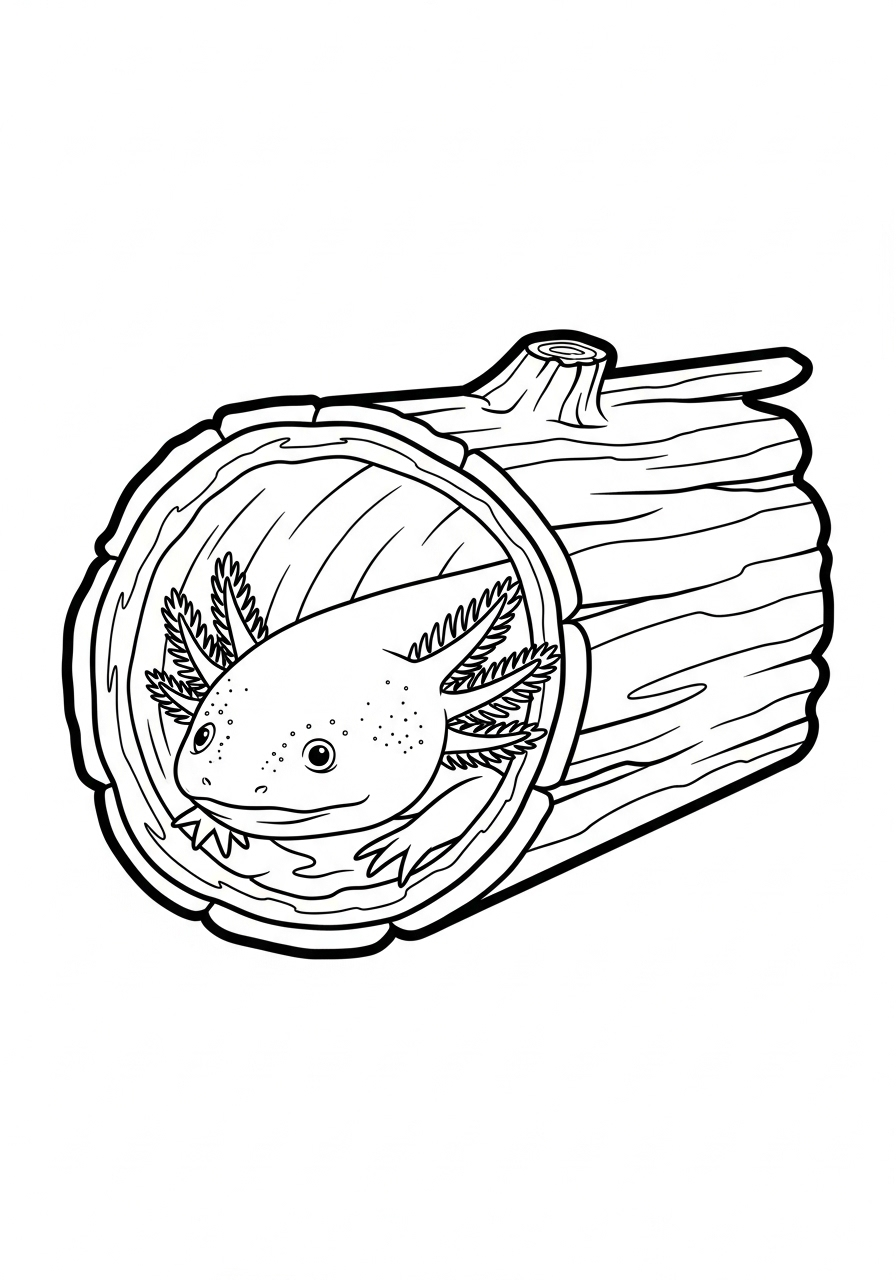 Axolotl in hollow log coloring page