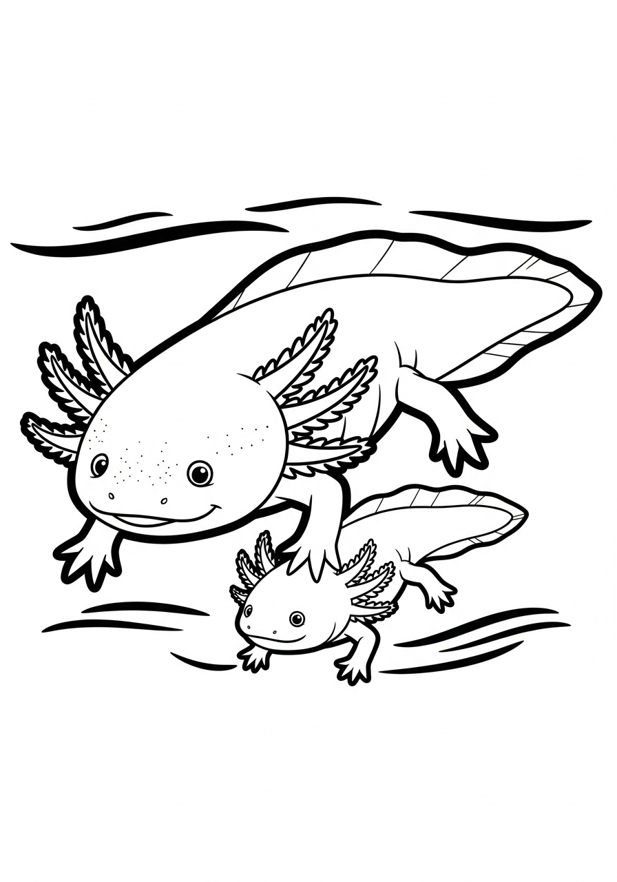 Axolotl parent and baby coloring page