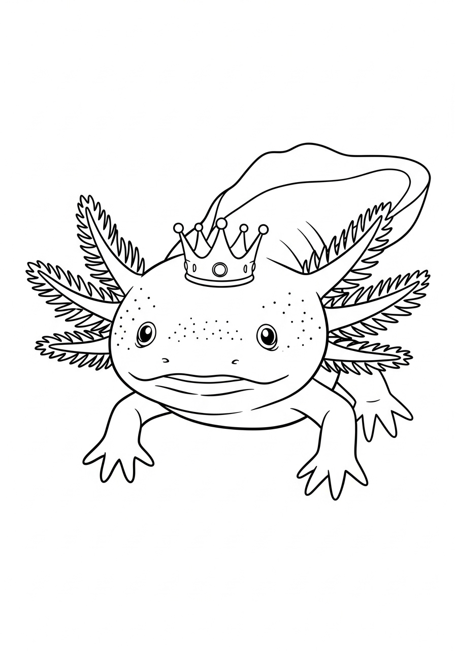 Axolotl with small crown coloring page