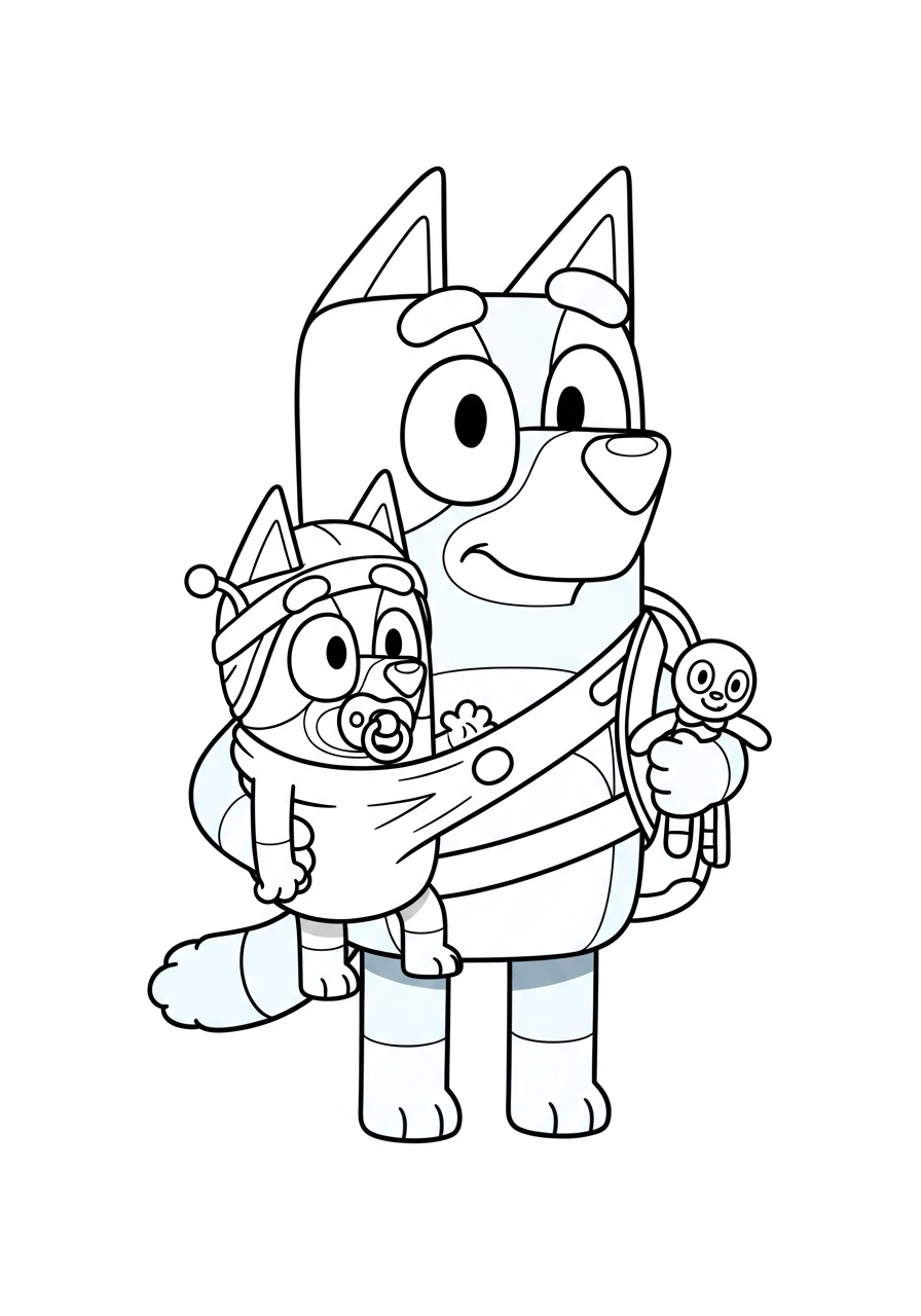 Bluey Coloring Pages 2 Bandit and Bluey Dad Baby coloring page