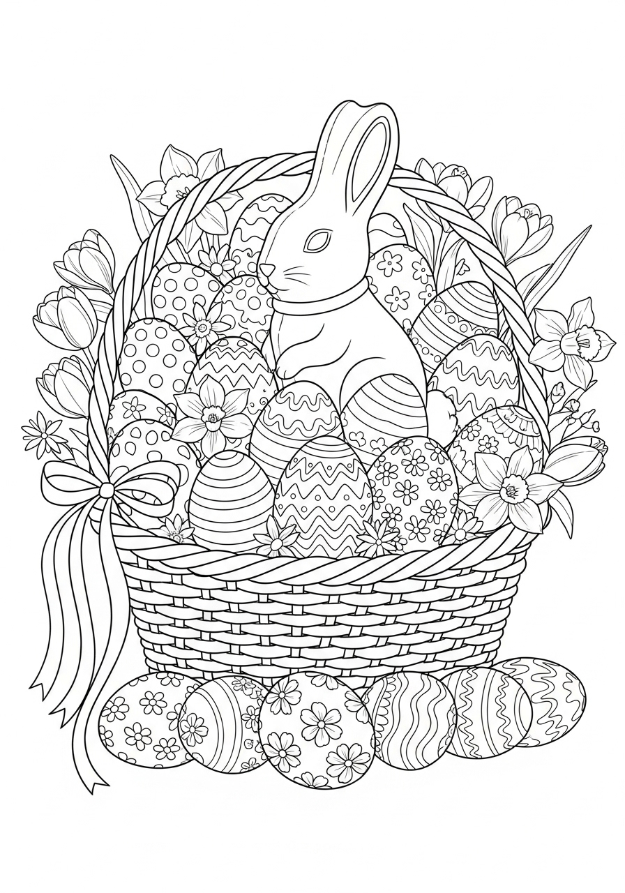 Easter Coloring Pages 5 Basket overflows with treats coloring page