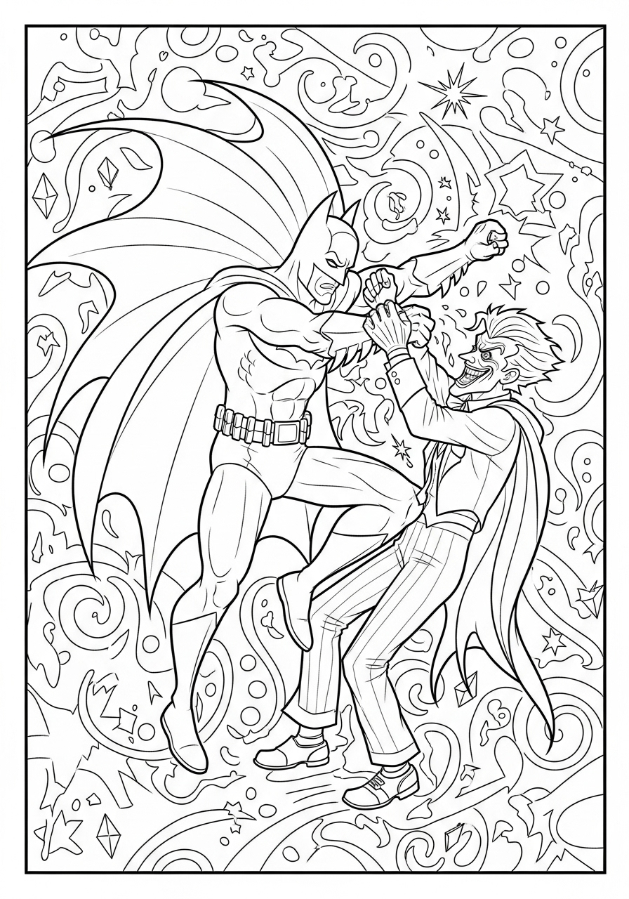 Batman fighting the Joker coloring page