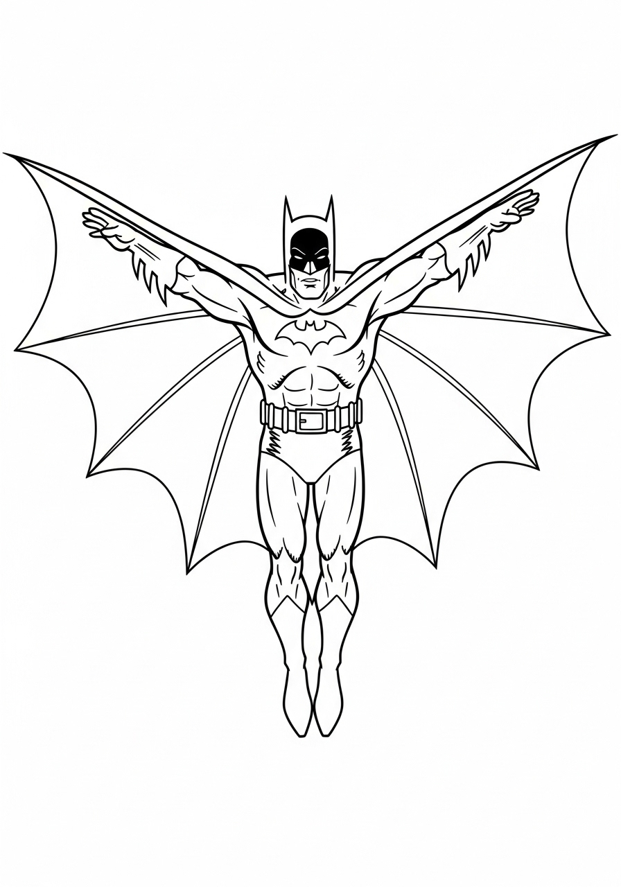 Batman gliding over Gotham City coloring page