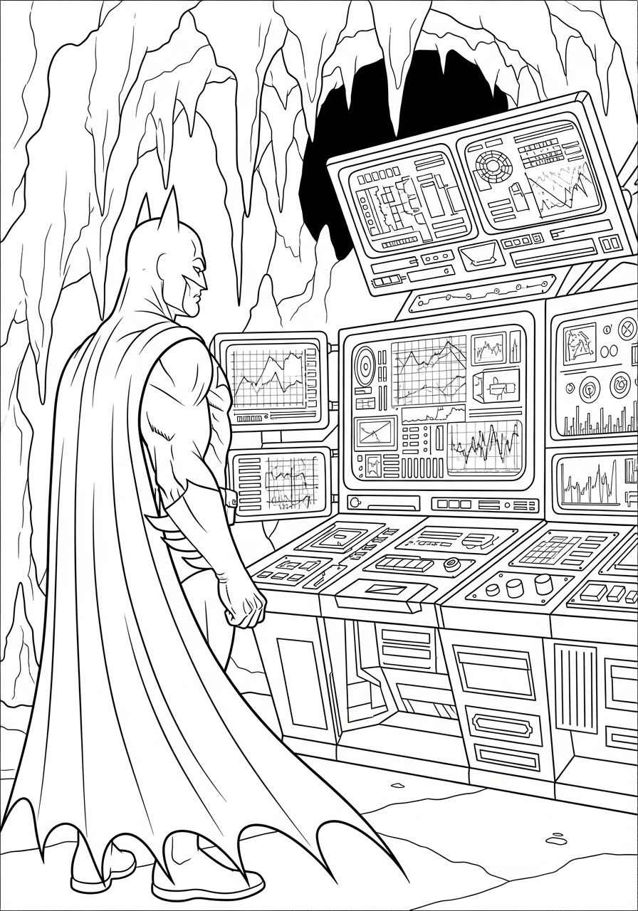 Batman in the Batcave coloring page