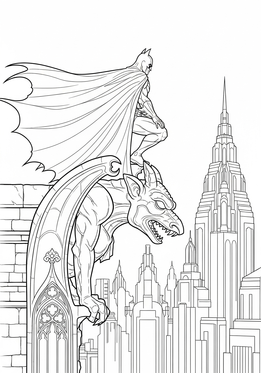Batman on gothic gargoyle coloring page