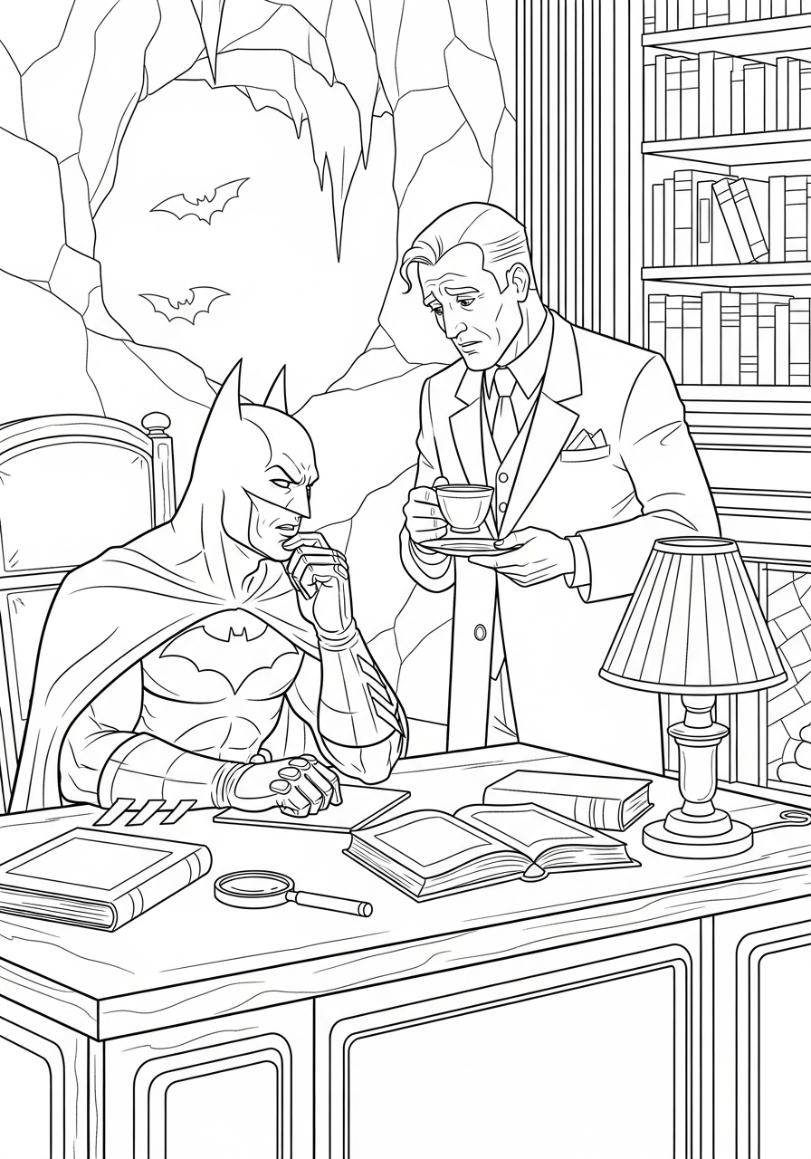 Batman talking with Alfred coloring page
