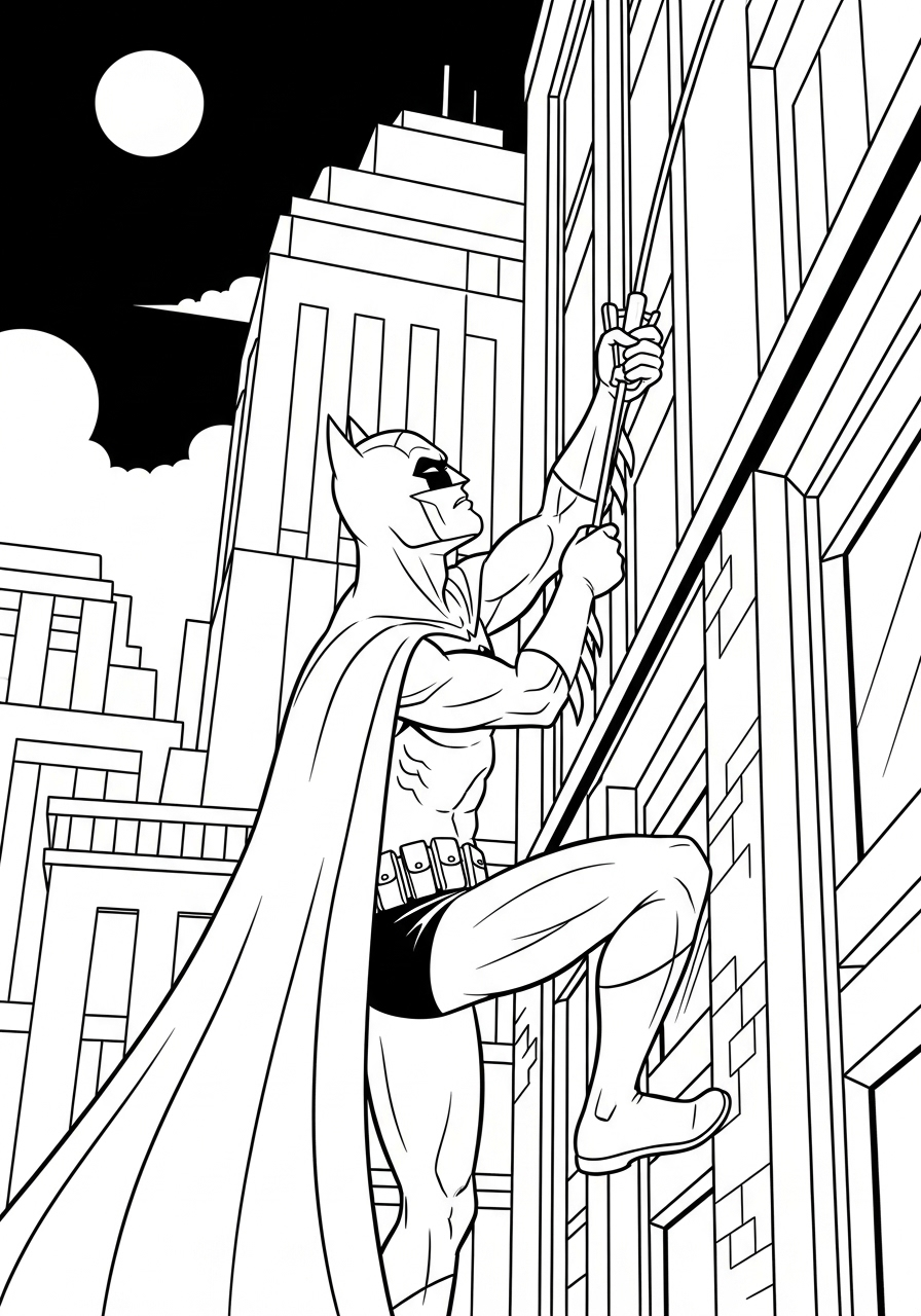 Batman using grappling hook coloring page