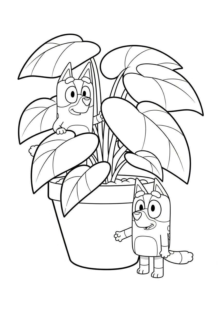 Bluey Coloring Pages 7 Bluey and Bingo Pot Plant coloring page