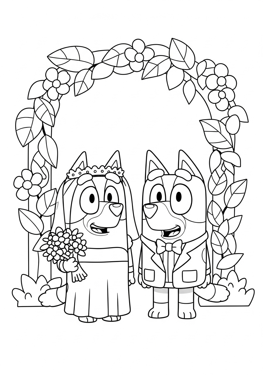 Bluey Coloring Pages 8 Bluey and Bingo Wedding Play coloring page