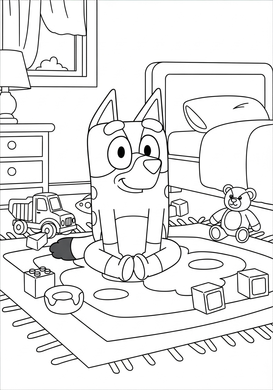 Bluey Coloring Pages 9 Bluey in Her Bedroom coloring page