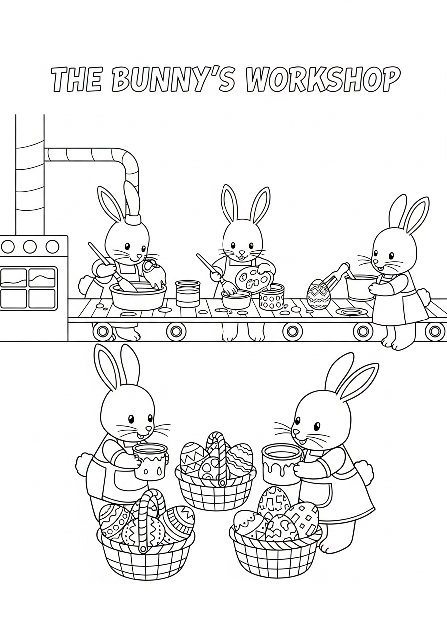Easter Coloring Pages 7 Bunnies in Easter workshop coloring page