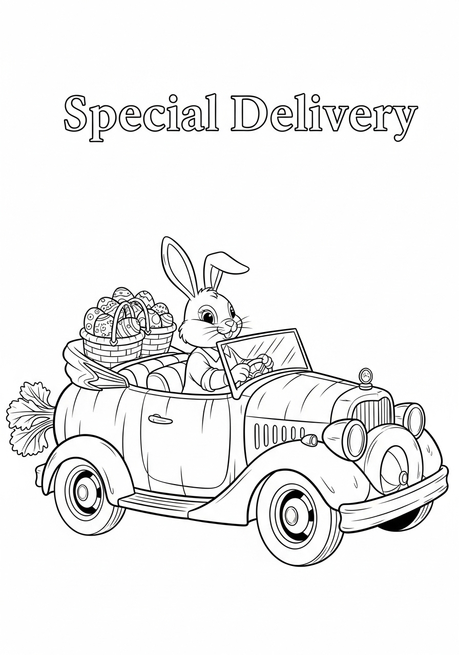 Easter Coloring Pages 8 Bunny driving carrot car coloring page