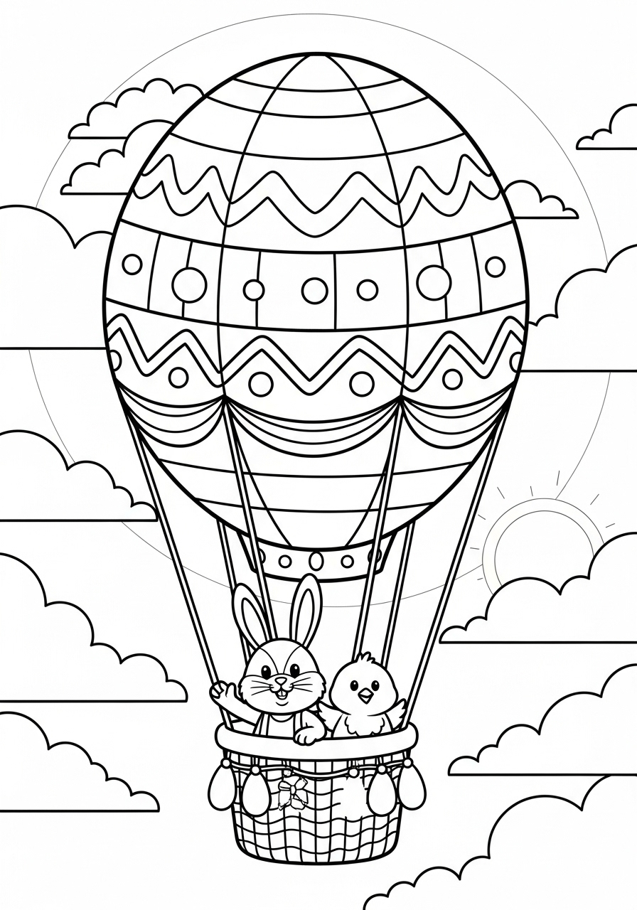 Easter Coloring Pages 10 Bunny in egg hot-air balloon coloring page