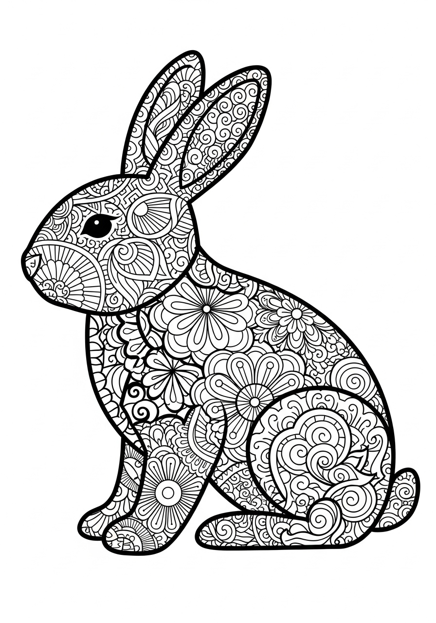 Easter Coloring Pages 11 Bunny with zentangle patterns coloring page