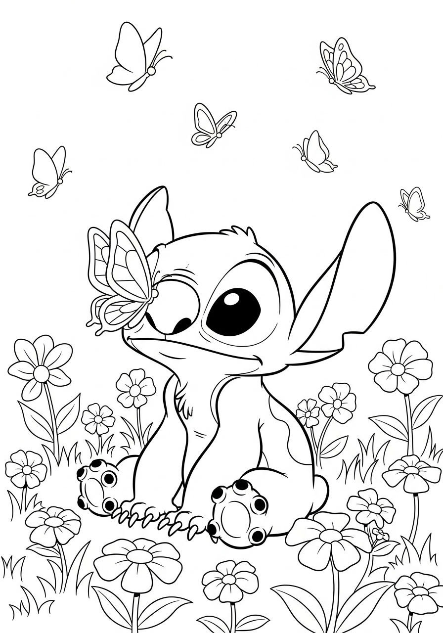 Lilo & Stitch Coloring Pages 3 Butterfly on Stitch’s nose coloring page