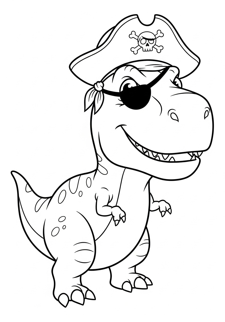 T-Rex Coloring Pages 2 Cartoon T-Rex pirate coloring page
