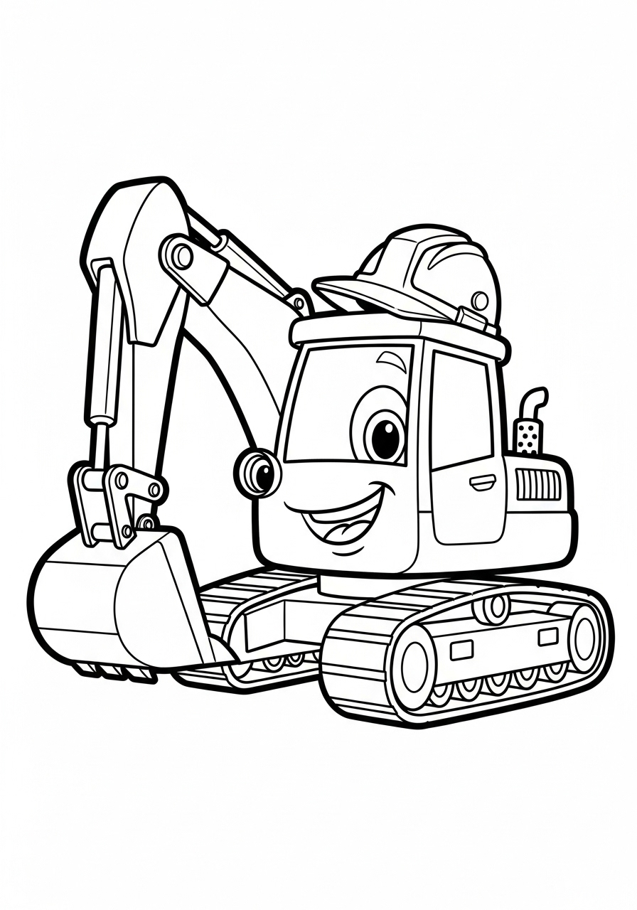 Excavator Coloring Pages 2 Cartoon excavator wearing hard hat coloring page