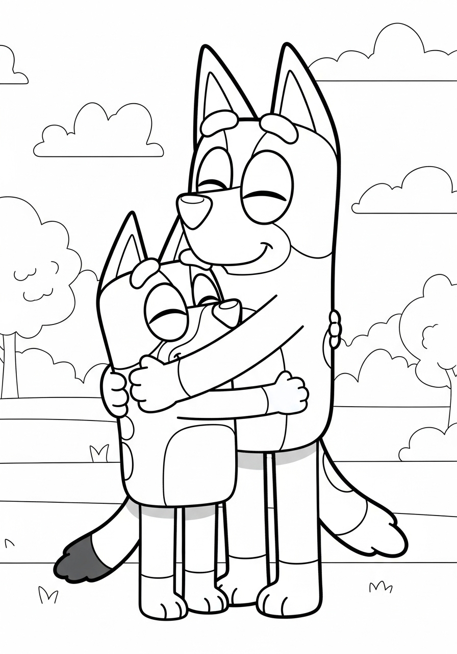 Bluey Coloring Pages 11 Chilli Hugging Bluey coloring page