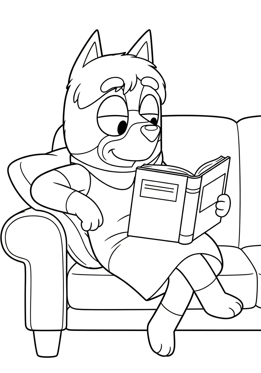 Bluey Coloring Pages 12 Chilli Reading a Book coloring page