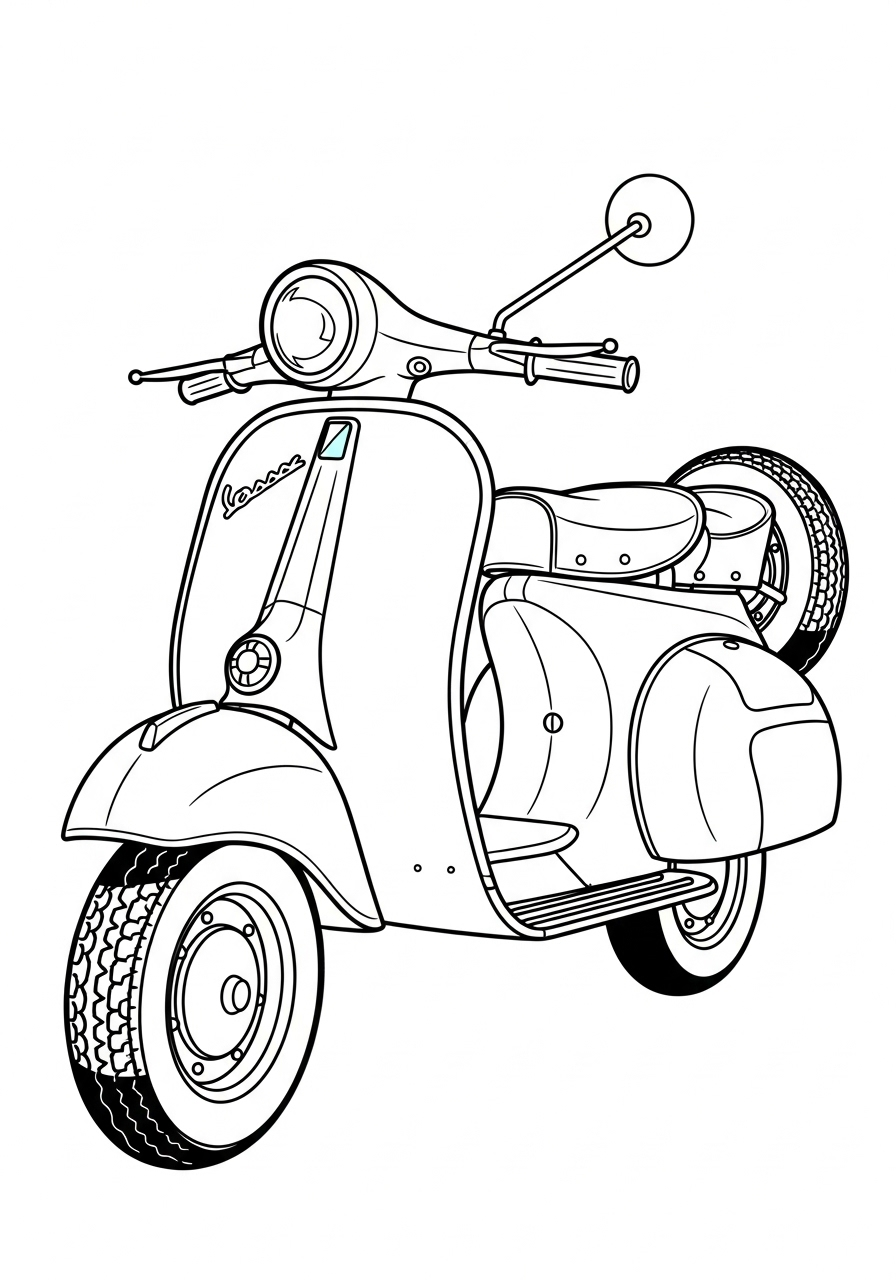 Classic 1960s-style rounded scooter coloring page