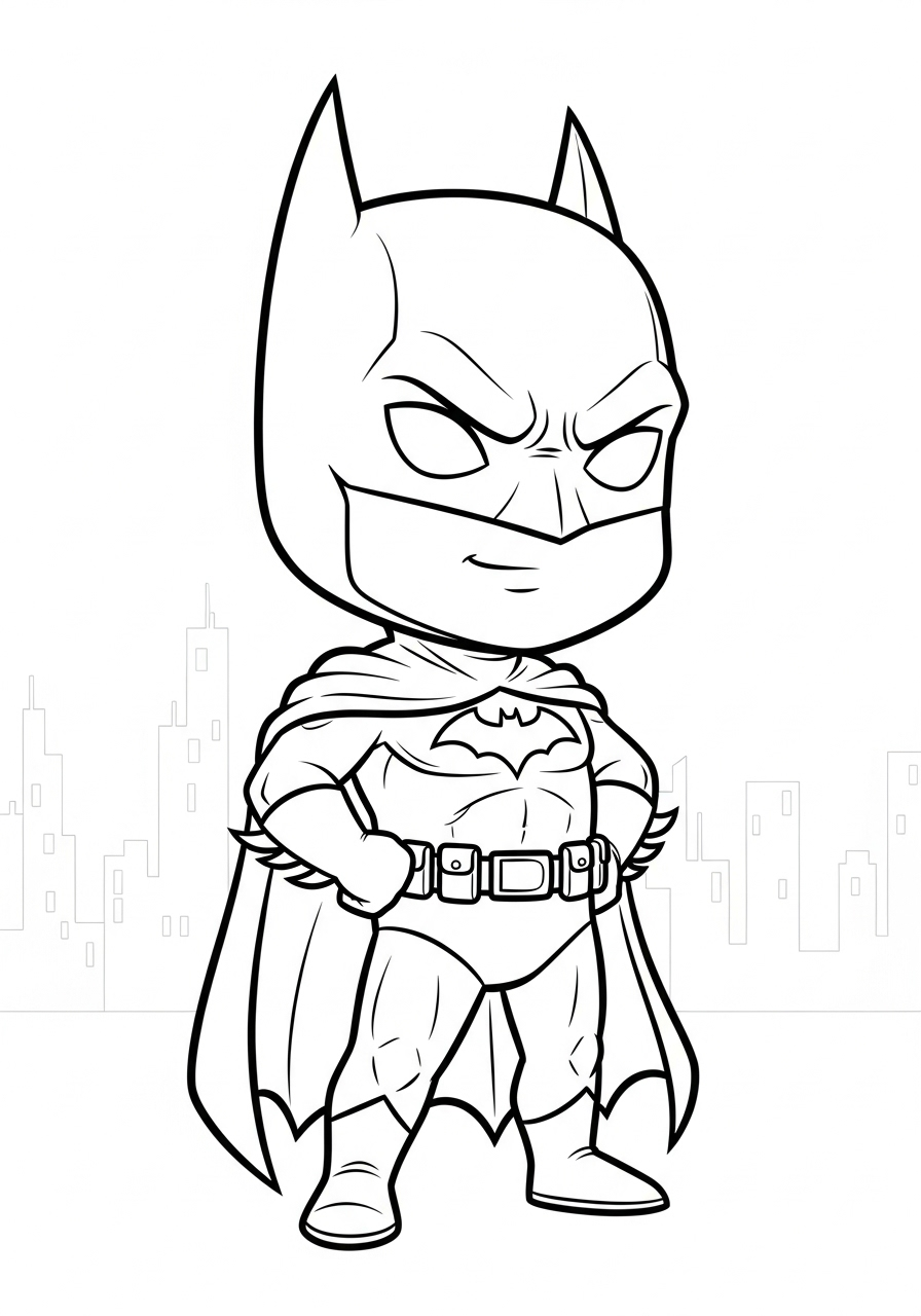Cute Chibi Batman pose coloring page