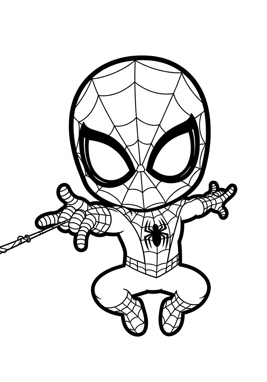 Spider-Man Coloring Pages 3 Cute Chibi Spider-Man swinging coloring page