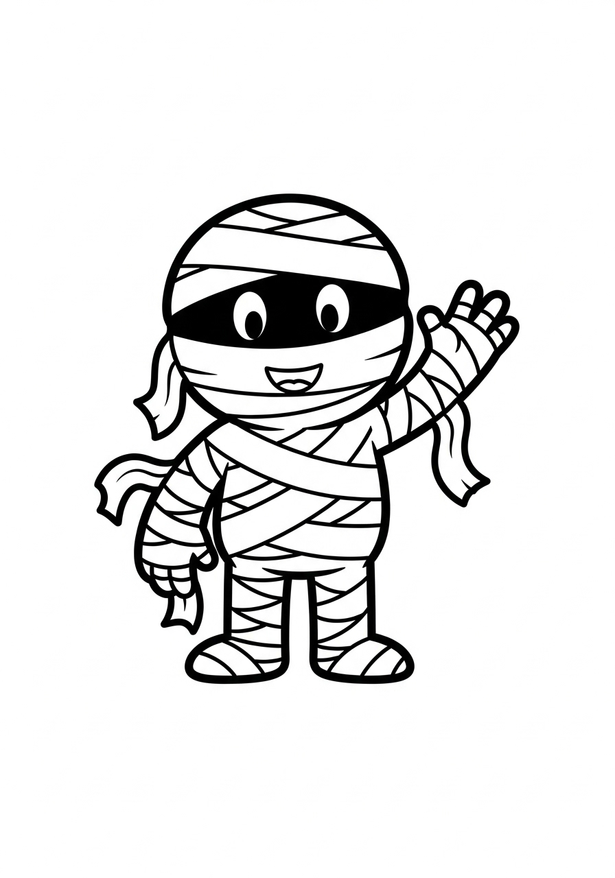 Halloween Coloring Pages 7 Cute cartoon mummy waving hello coloring page