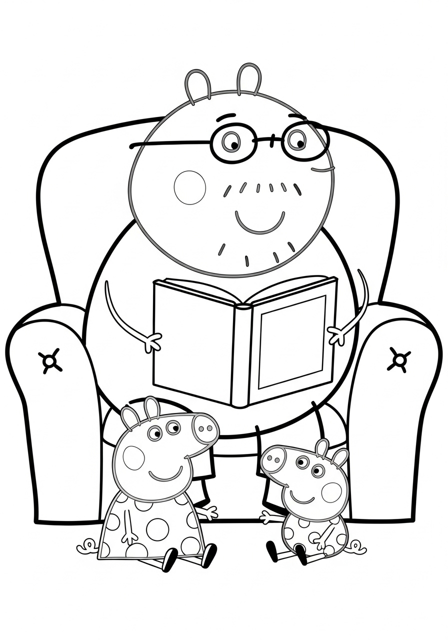 Peppa Pig Coloring Pages 2 Daddy Pig reading a story coloring page