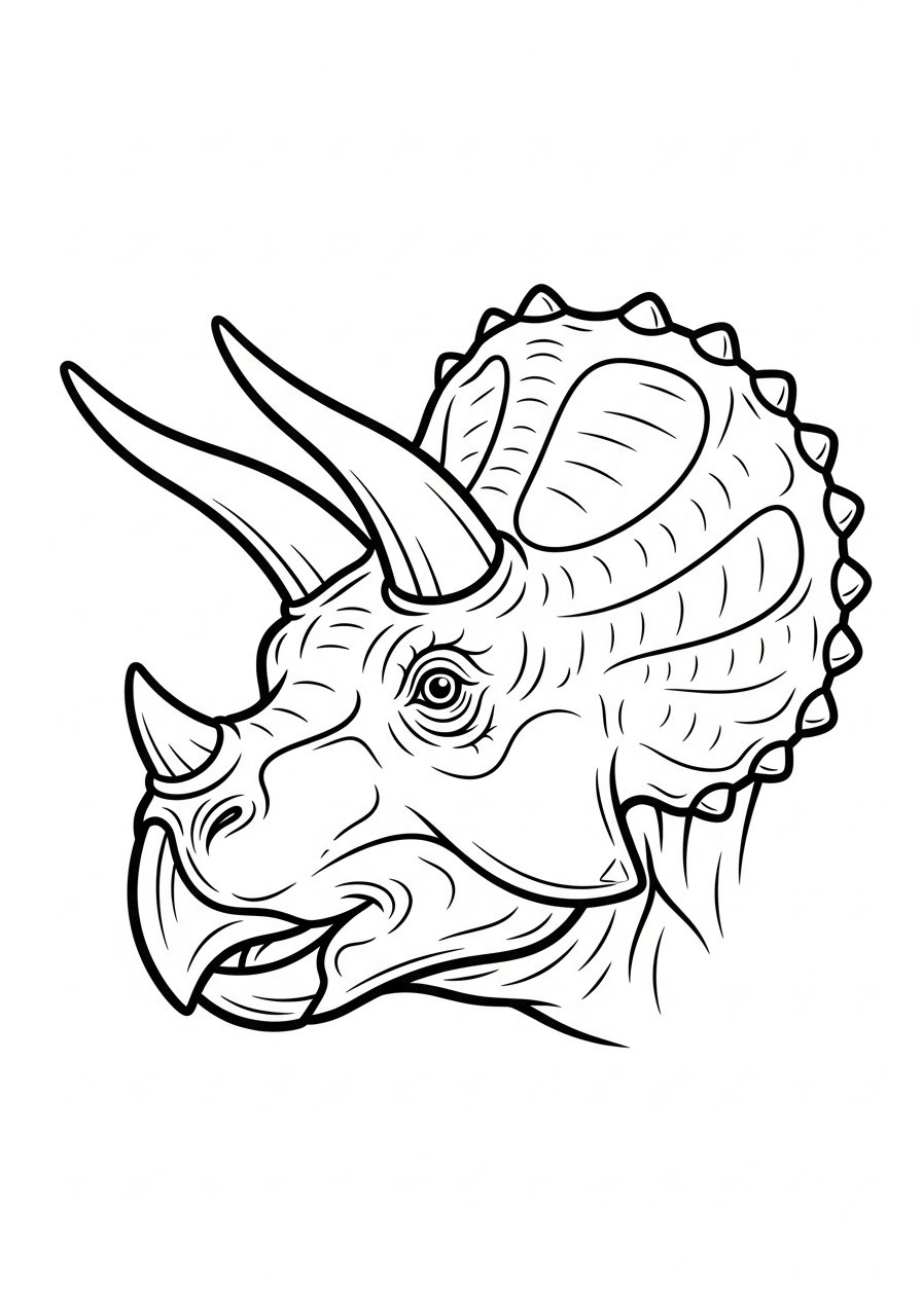 Detailed Triceratops head portrait coloring page