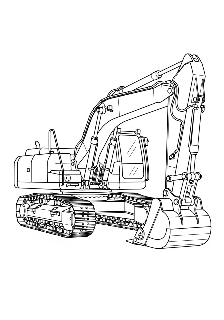 Excavator Coloring Pages 4 Detailed side view excavator coloring page