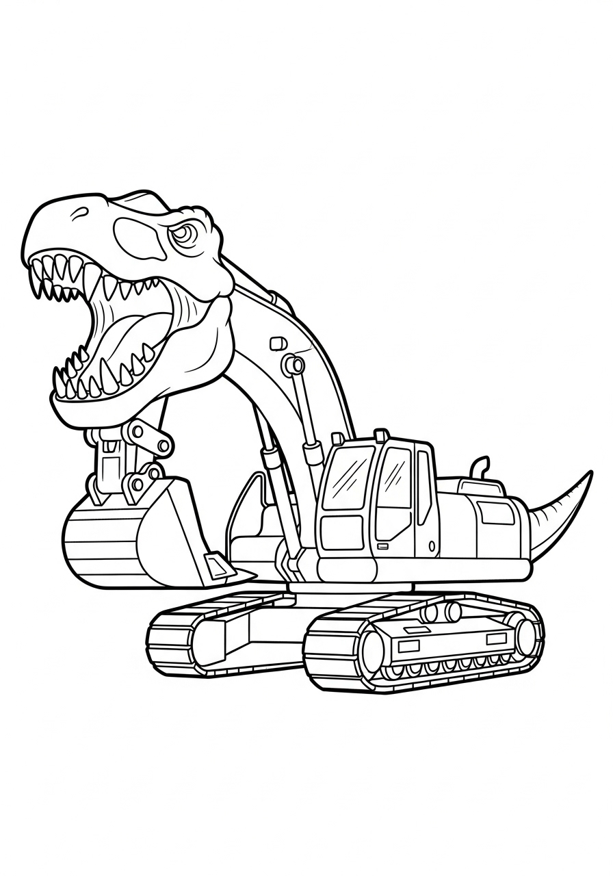 Excavator Coloring Pages 5 Dinosaur-themed T-Rex excavator coloring page
