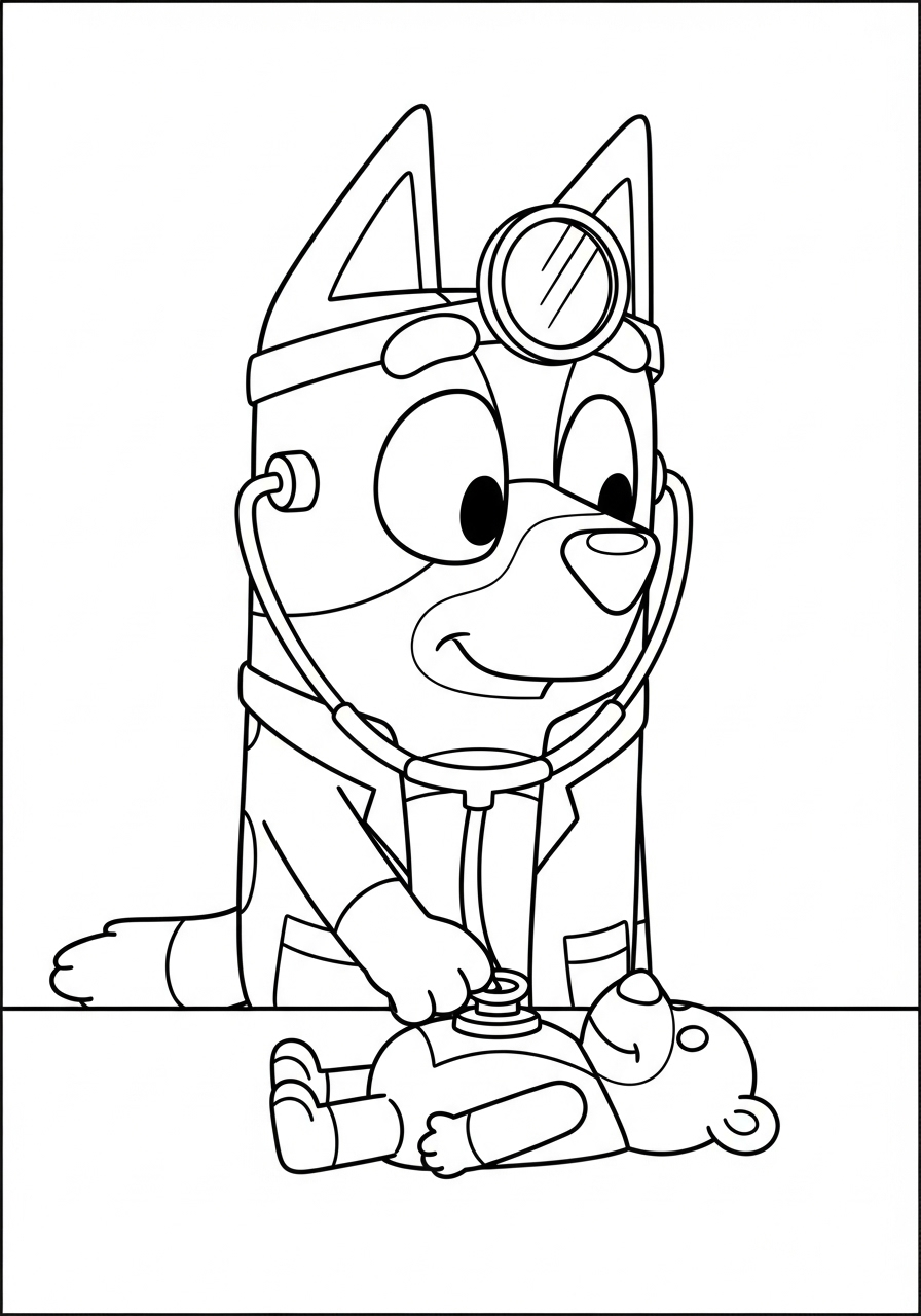 Bluey Coloring Pages 13 Doctor Bluey with Patient coloring page