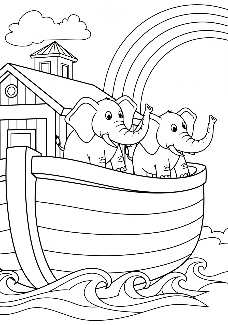 Elephants on Noah’s Ark coloring page