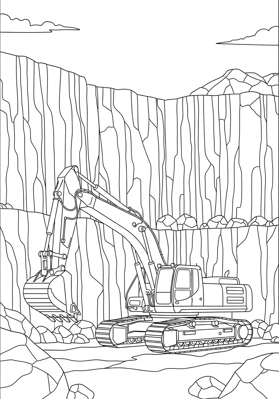 Excavator Coloring Pages 7 Excavator digging at rock quarry coloring page