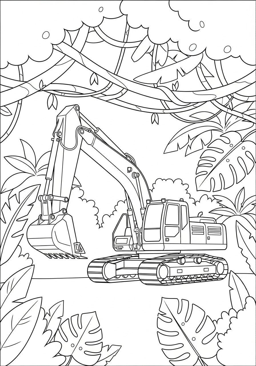 Excavator Coloring Pages 10 Excavator digging in the jungle coloring page