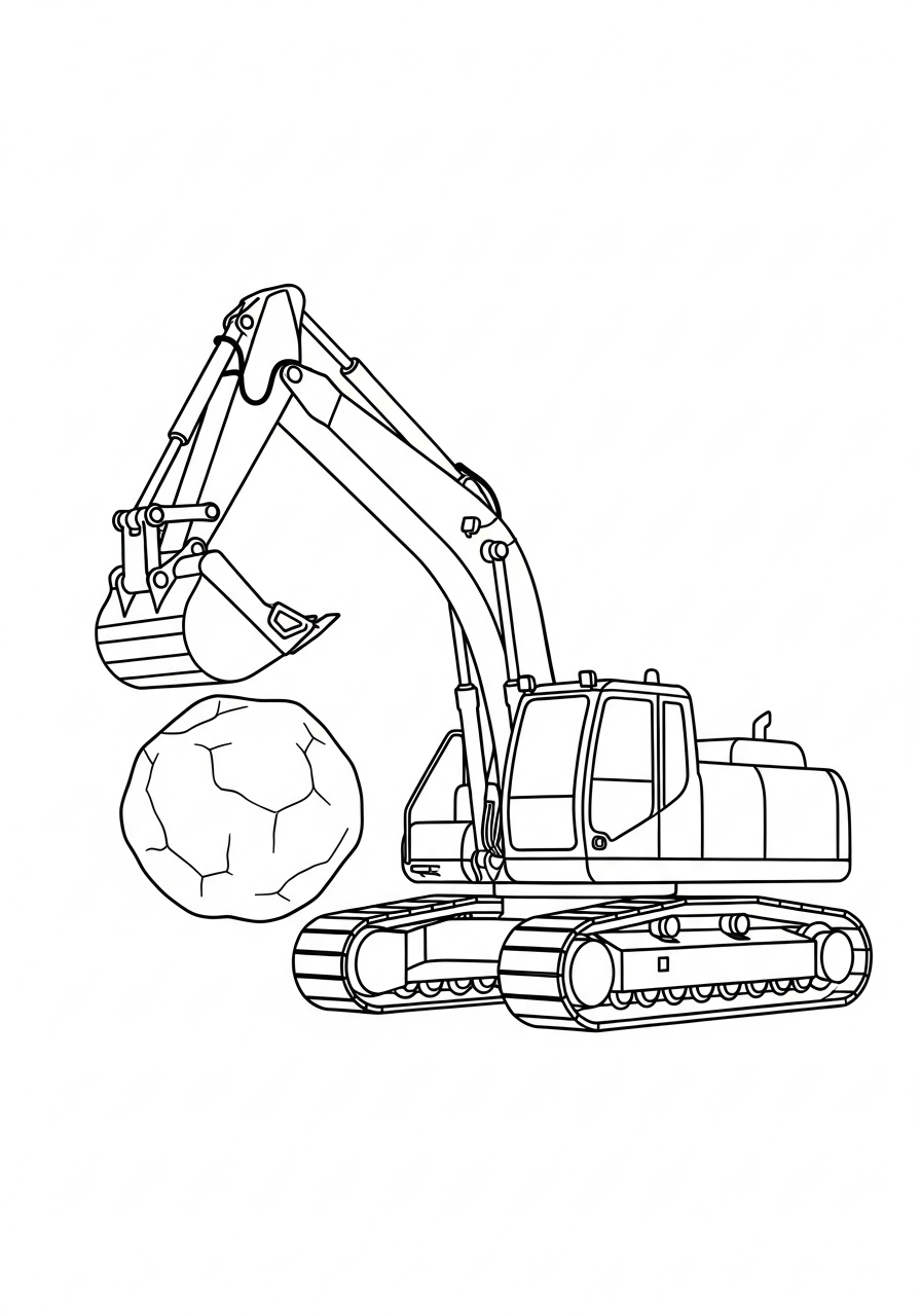 Excavator Coloring Pages 12 Excavator lifting a giant boulder coloring page