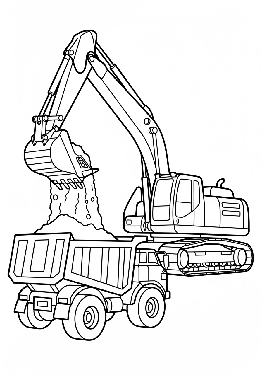 Excavator Coloring Pages 13 Excavator loading a dump truck coloring page