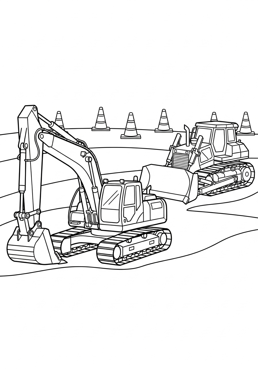 Excavator Coloring Pages 14 Excavator on busy construction site coloring page