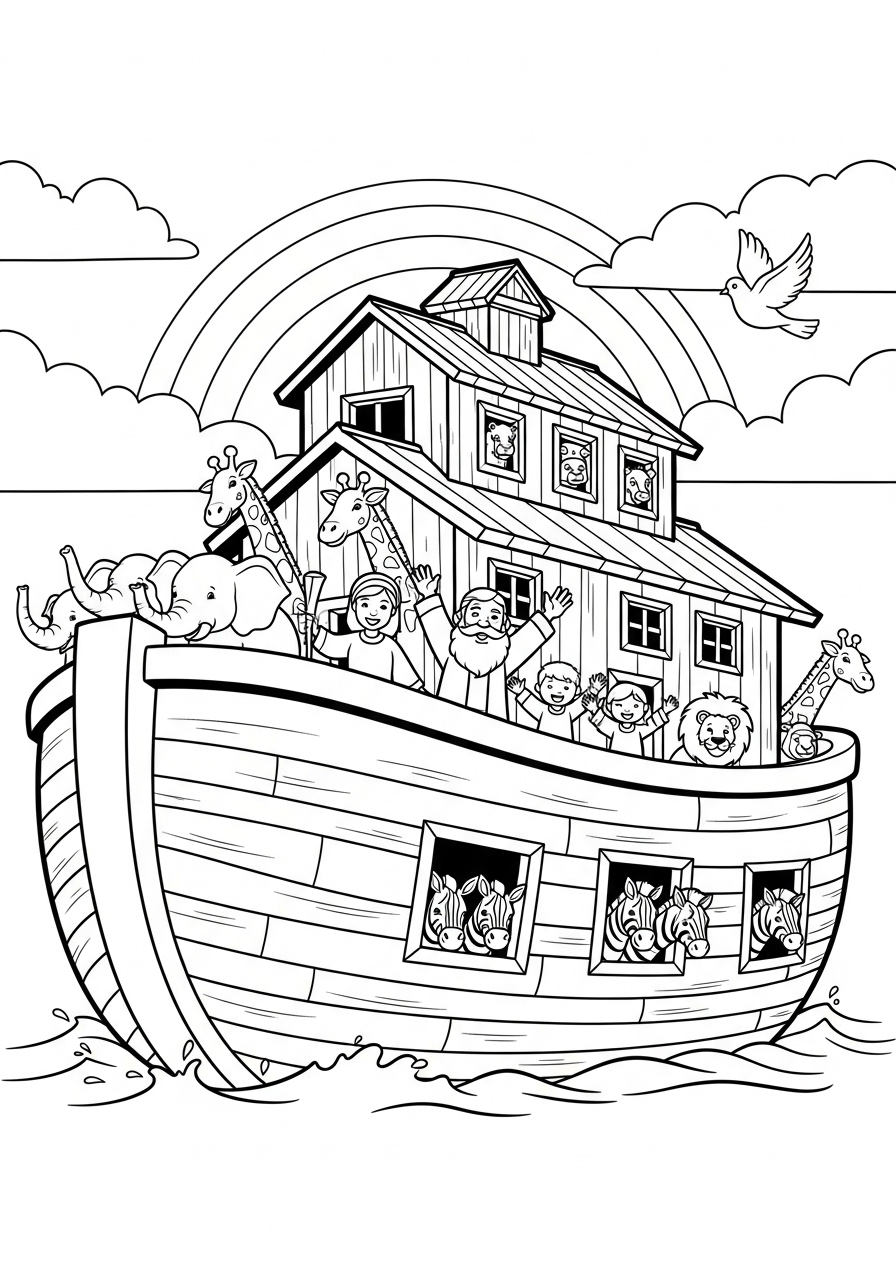 Family on Noah’s Ark coloring page