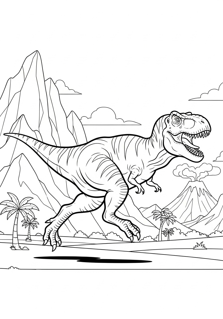 T-Rex Coloring Pages 5 Fast running T-Rex coloring page