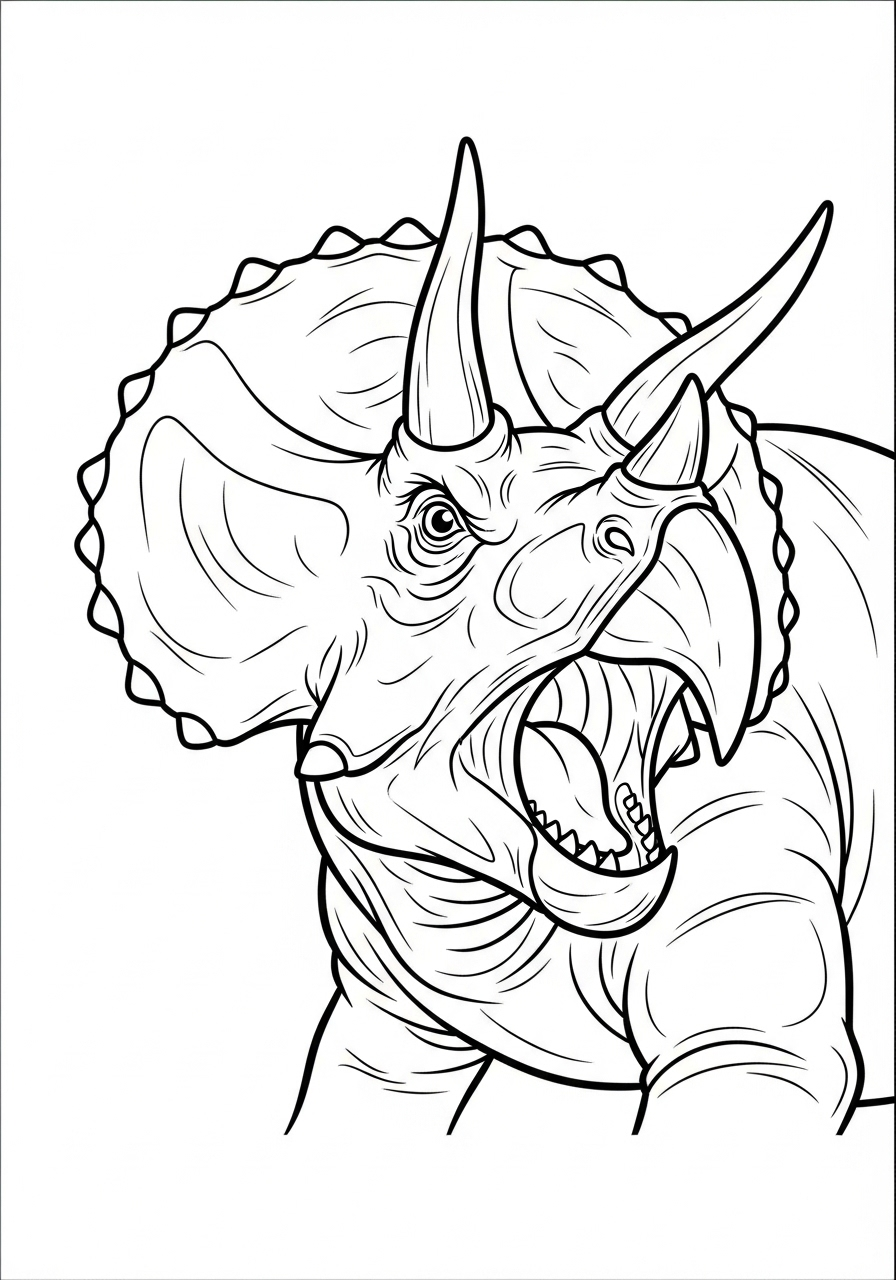Fierce Triceratops roaring loudly coloring page