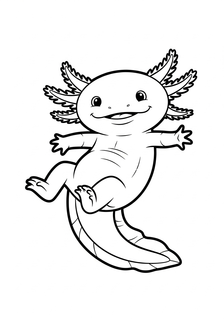 Floating Axolotl relaxing coloring page