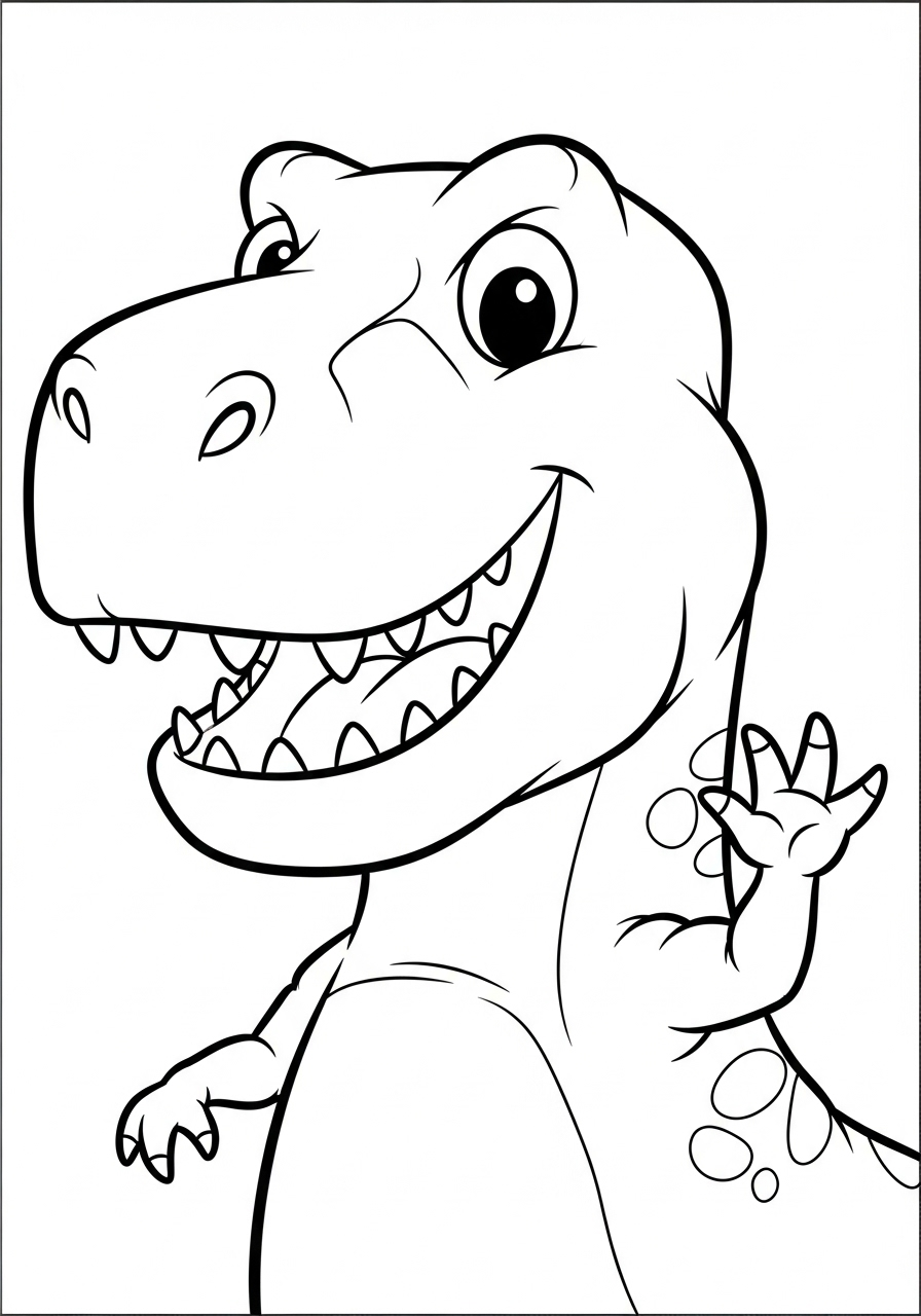 T-Rex Coloring Pages 6 Friendly cartoon T-Rex coloring page